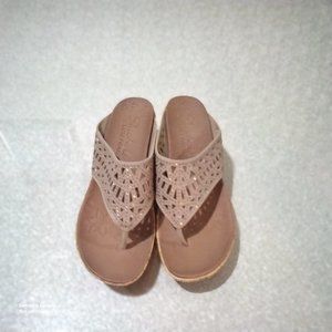 Skechers Luxe Foam Gold Sparkle Thong 1/2" Cork Wedge 2.5" Platform N/W/O/B Sz 7